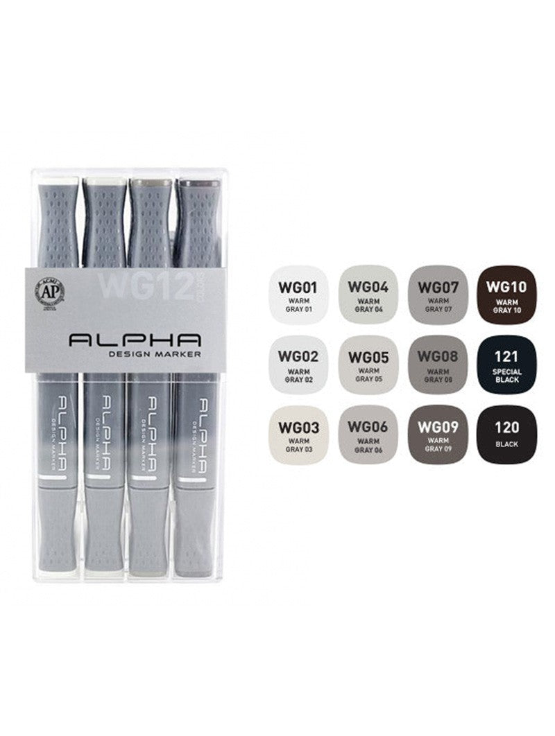 Marcadores Alpha Design Set 12 Colores Gris Cálido