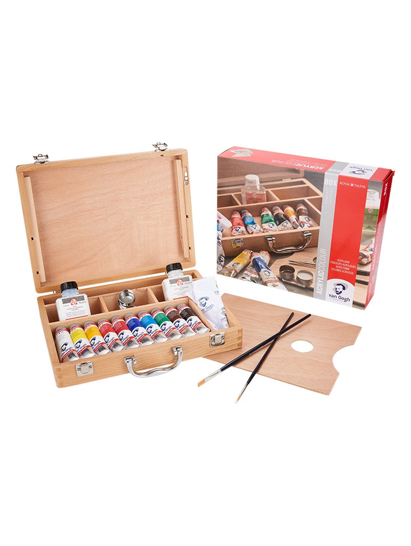 Acrílico Van Gogh Caja Madera 10 Colores + Accesorios