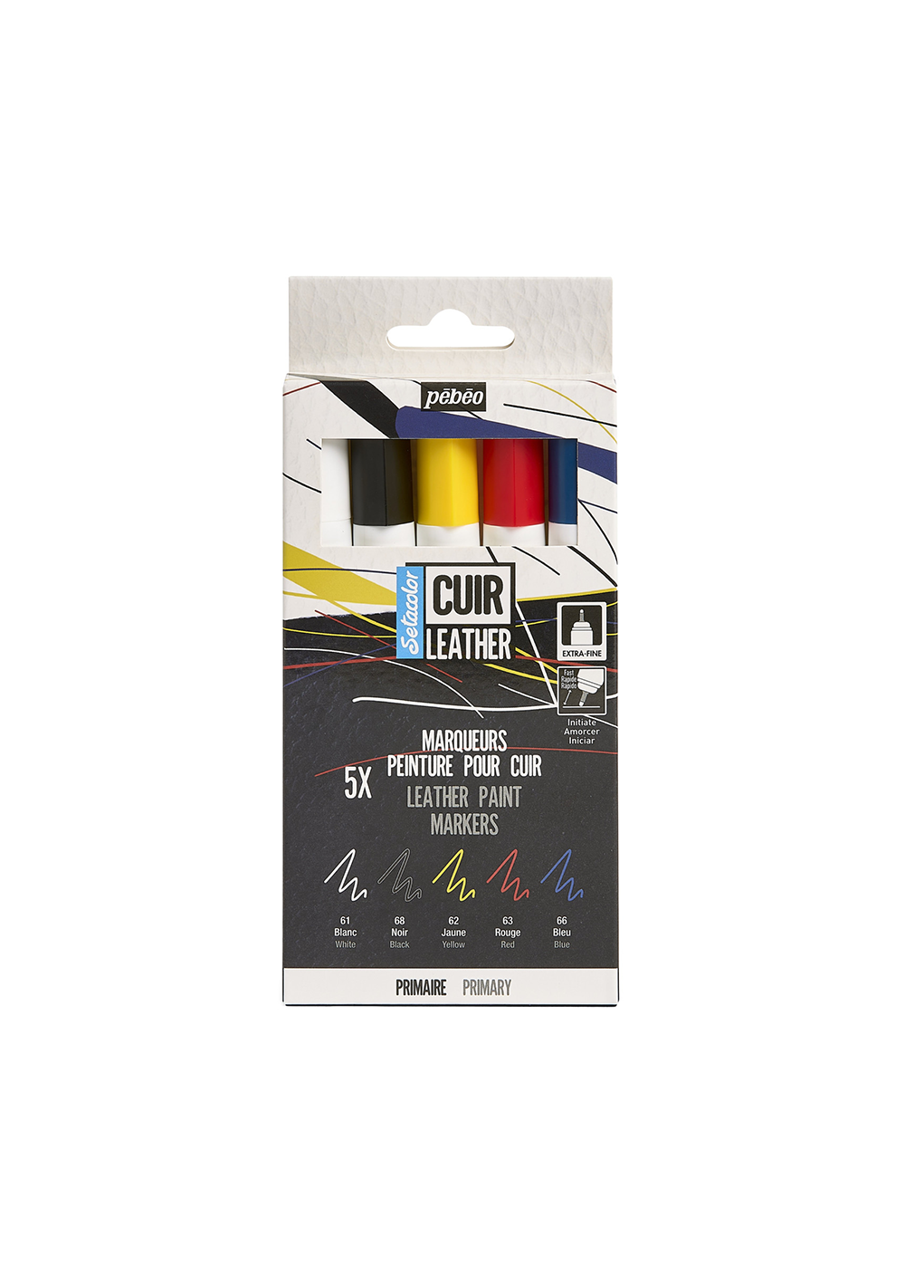 Marcador de Pintura para Cuero Pebeo Setacolor Set 5 Colores Primarios