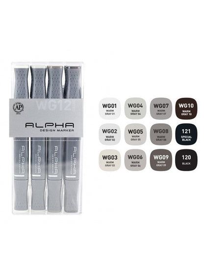 Marcadores Alpha Design Set 12 Colores Gris Cálido