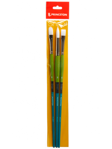 Pinceles Princeton Snap Mango Largo Sintético Blanco Set 3
